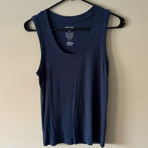 Nine West Ribbed Soft Spun Scoop Neck Tank Navy Blue